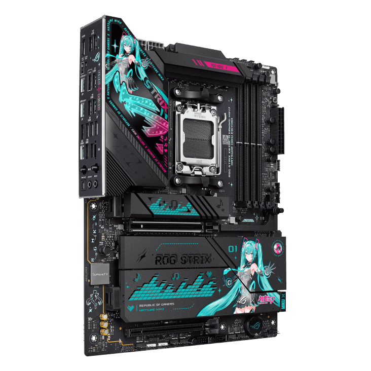 Asus ASUS ROG STRIX X870E-H GAMING WIFI7 Hatsune MIKU Edition AM5 ATX Motherboard, 4x DIMM DDR5 8000+ MT/s (OC), PCIe 5.0 x16 slot, USB4 Type-C, 5Gb Ethernet, Bluetooth v5.4 | 90MB1MA0-M0EAY0 - product view 3 of 10