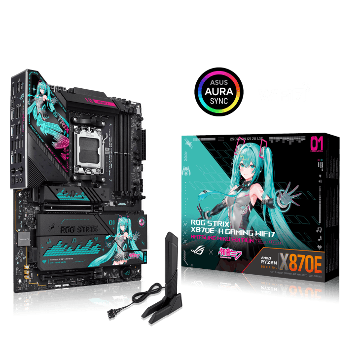 Asus ASUS ROG STRIX X870E-H GAMING WIFI7 Hatsune MIKU Edition AM5 ATX Motherboard, 4x DIMM DDR5 8000+ MT/s (OC), PCIe 5.0 x16 slot, USB4 Type-C, 5Gb Ethernet, Bluetooth v5.4 | 90MB1MA0-M0EAY0 - product view 1 of 10