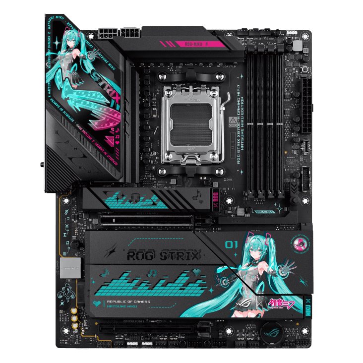 Asus ASUS ROG STRIX X870E-H GAMING WIFI7 Hatsune MIKU Edition AM5 ATX Motherboard, 4x DIMM DDR5 8000+ MT/s (OC), PCIe 5.0 x16 slot, USB4 Type-C, 5Gb Ethernet, Bluetooth v5.4 | 90MB1MA0-M0EAY0 - product view 2 of 10