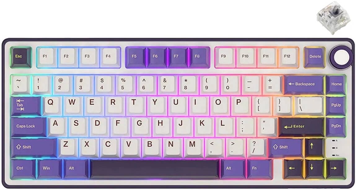 ROYAL KLUDGE R75 Single-Mode Wired Mechanical Keyboard, 75% Layout (80 Keys), Hot-Swappable, K Silver Linear Switches, RGB Backlit, Blackberry Mousse | RKR75-BY-KY – Buy Online