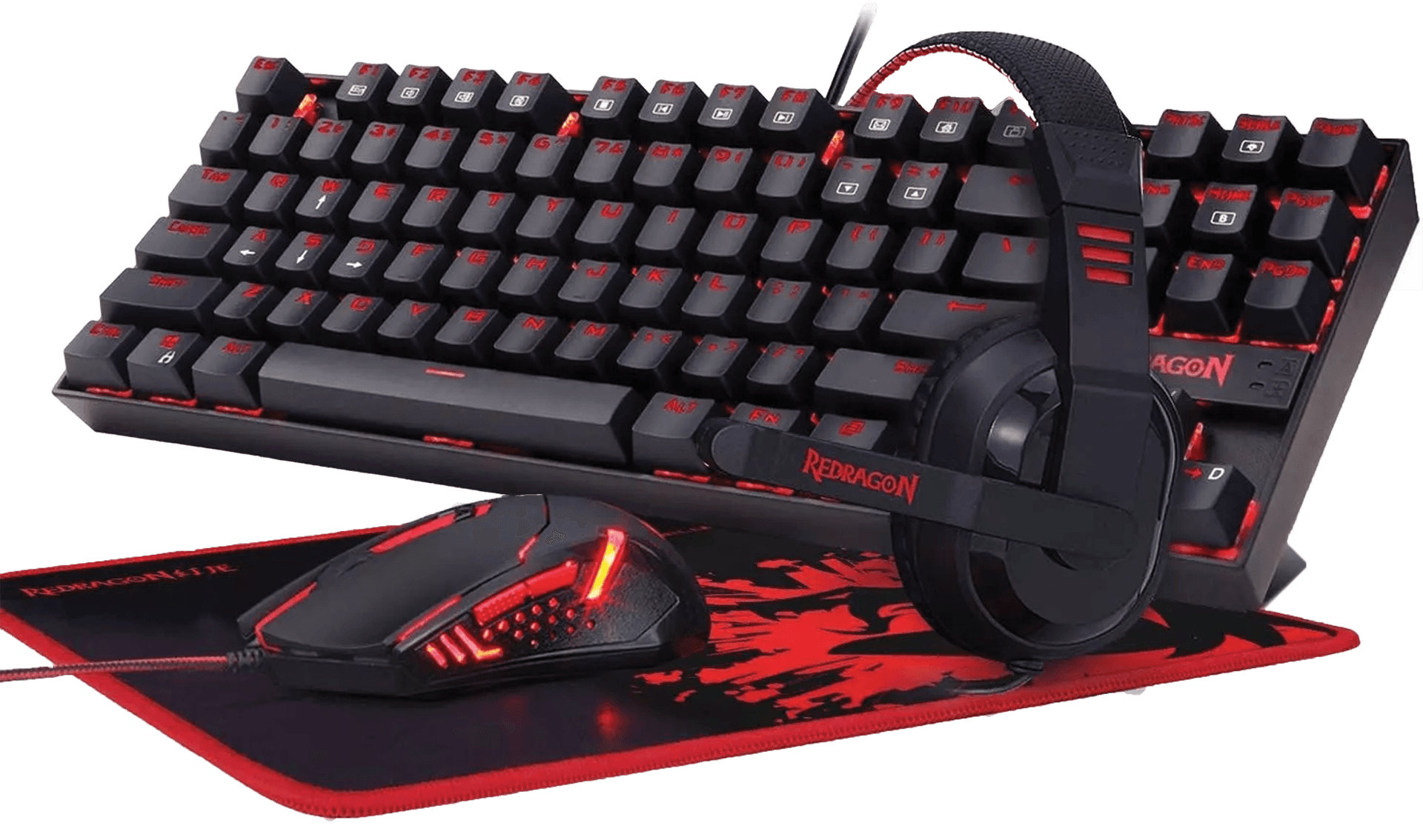 Redragon Gaming Essentials 4-in-1 Combo, Mechanical Keyboard, Mouse, Headset, and Mousepad Set, Black | K552-BB-2 – Buy Online