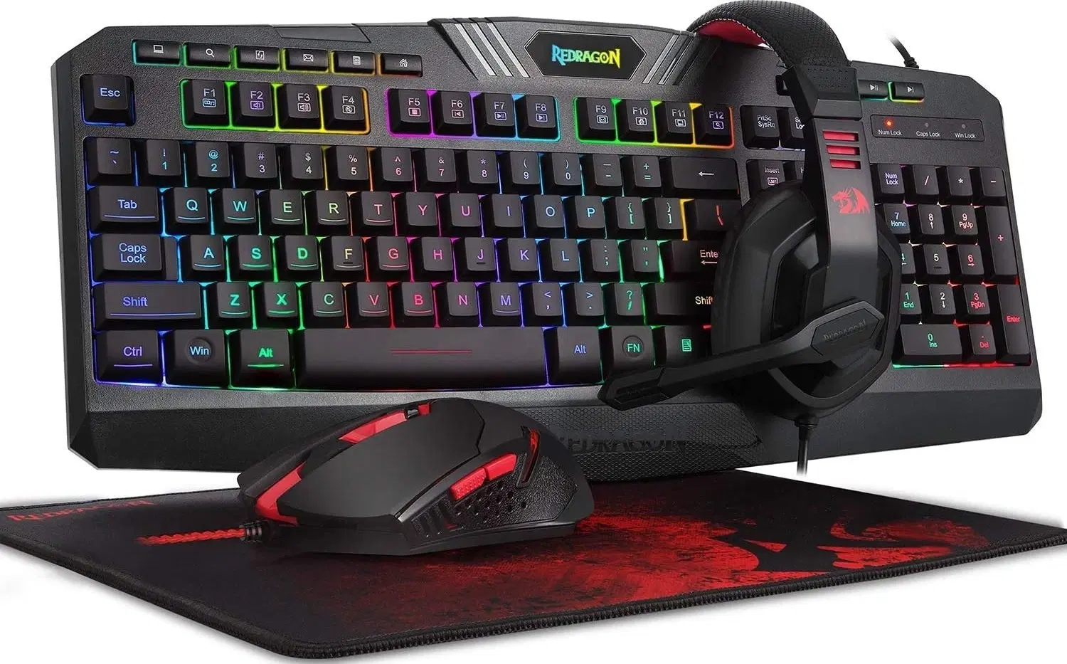 Redragon S101-BA-2 Gaming Essentials 4-in-1 Wired Combo, RGB Keyboard, Mouse, Headset, and Mousepad Set, Black | S101-BA-2 – Buy Online
