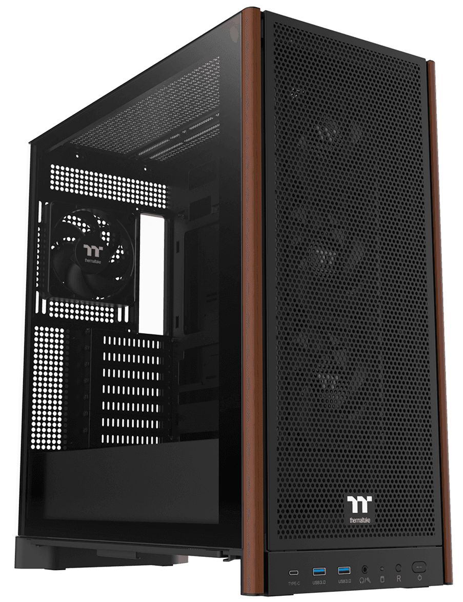 Thermaltake S370 WS Mid-Tower ATX Gaming PC Case, Hidden-Connector Motherboard Ready, Wood Accent Front Panel, 4x CT120 PWM Fans Included, 4mm Tempered Glass, Black | CA-11J-00M1WN-00 – Buy Online