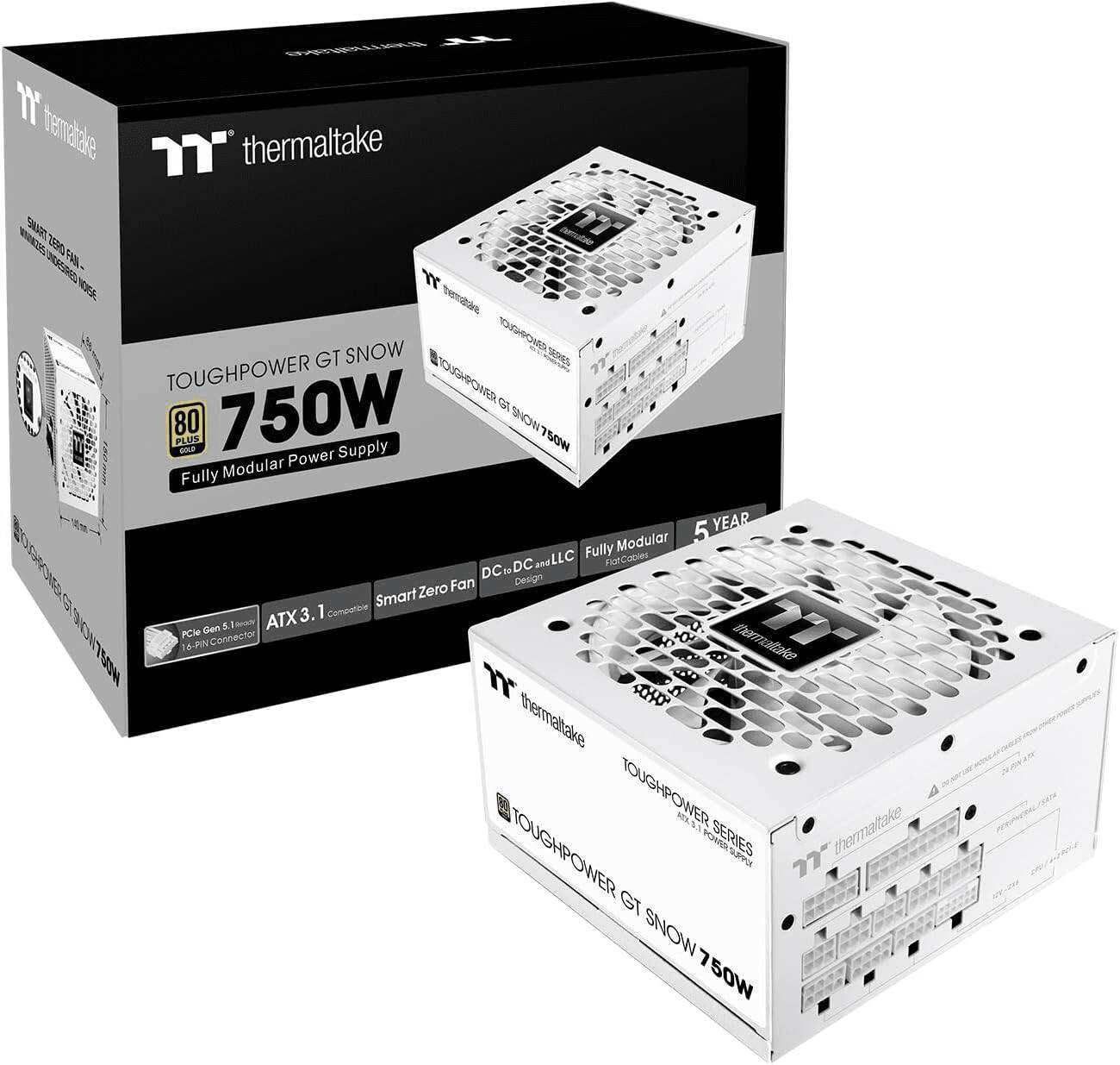 Thermaltake Toughpower GT 750W 80+ Gold Fully Modular Power Supply, ATX 3.1 & PCIe 5.1 Ready, Smart Zero Fan, Snow White | PS-TPT-0750FNFAGK-W – Buy Online