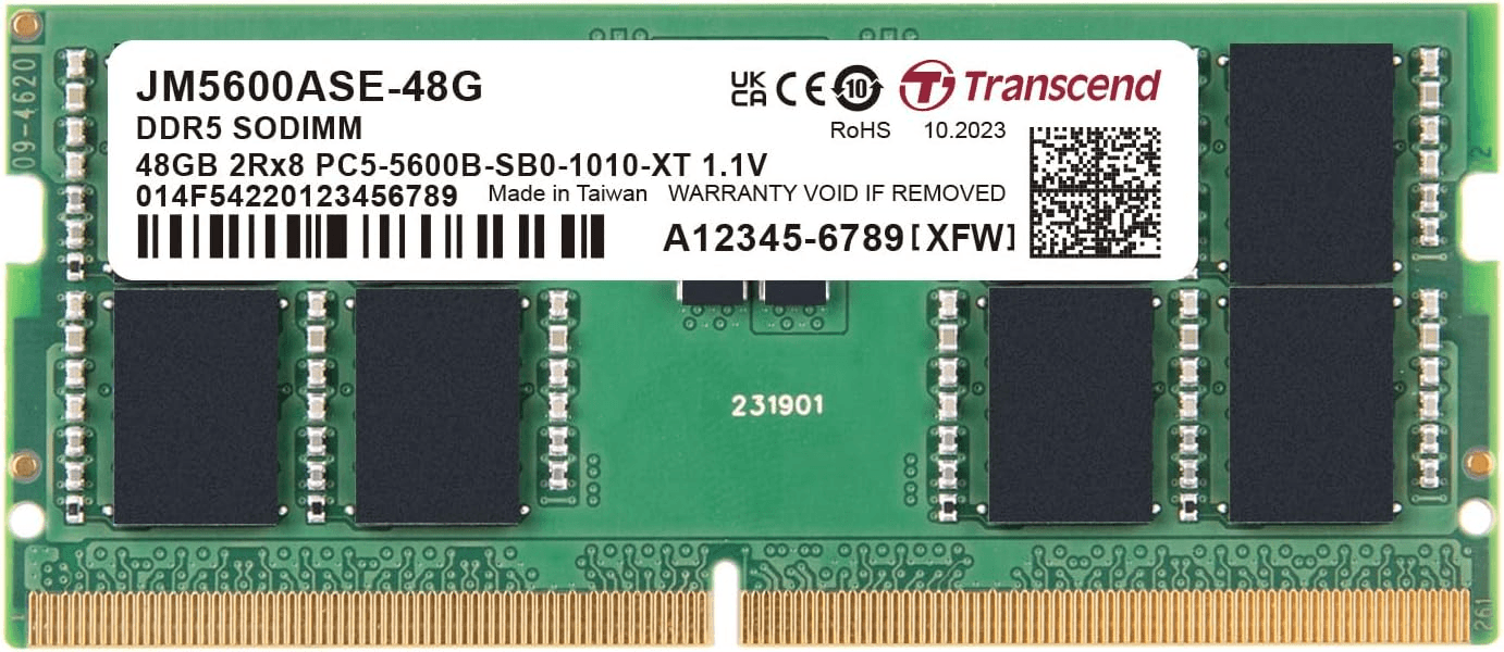 Transcend 48GB DDR5 5600 SO-DIMM 2Rx8 1.1V, RAM, Notebook/Laptop Computer Memory | JM5600ASE-48G – Buy Online