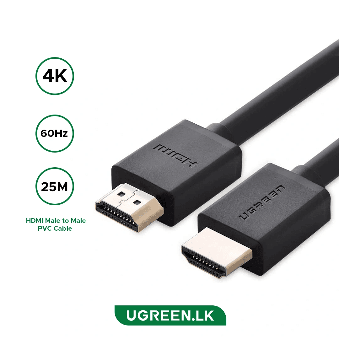 UGREEN HDMI 2.0 Cable 25-Meter High Speed 4K HDMI Male to Male Cable with Signal Booster, Gold-Plated, Black | HD104-10113B – Buy Online