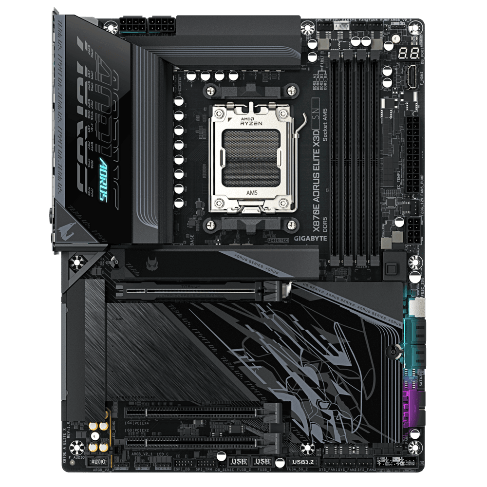 Gigabyte GIGABYTE X870E AORUS ELITE X3D Black AM5 Motherboard, Upto 9000MT/s DDR5 OC, 5GbE/Wi-Fi 7, PCIe 5.0 | X870E AORUS ELITE X3D - product view 2 of 6