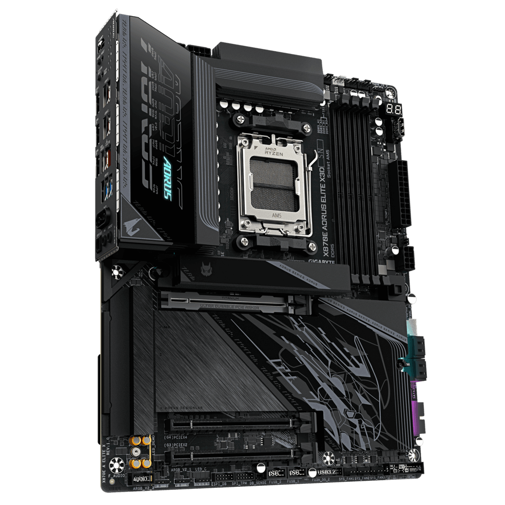 Gigabyte GIGABYTE X870E AORUS ELITE X3D Black AM5 Motherboard, Upto 9000MT/s DDR5 OC, 5GbE/Wi-Fi 7, PCIe 5.0 | X870E AORUS ELITE X3D - product view 3 of 6