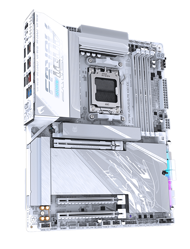 Gigabyte GIGABYTE X870E AORUS ELITE X3D ICE AM5 White ATX Motherboard, Upto 9000MT/s DDR5 OC, X3D Turbo Mode 2.0, 5GbE/Wi-Fi 7 | X870E A ELITE X ICE - product view 1 of 4