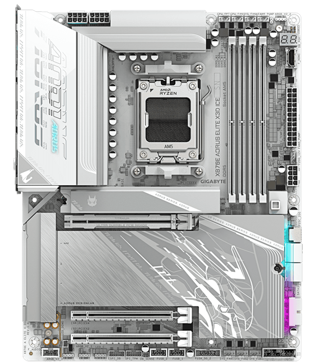 Gigabyte GIGABYTE X870E AORUS ELITE X3D ICE AM5 White ATX Motherboard, Upto 9000MT/s DDR5 OC, X3D Turbo Mode 2.0, 5GbE/Wi-Fi 7 | X870E A ELITE X ICE - product view 2 of 4