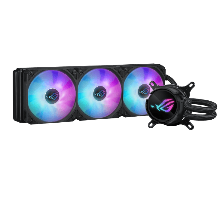 ASUS ROG Strix LC III 360 ARGB LCD CPU Liquid Cooling, 3x ROG STRIX AF-12S ARGB 120mm Fans, 2200 RPM Fan Speed, 70.38 CFM Air Flow, 360mm Radiator, 360 Rotating ROG Logo, Black | 90RC00W1-M0UAY0 – Buy Online