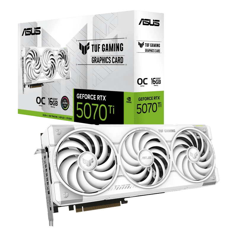 ASUS TUF Gaming NVIDIA GeForce RTX 5070 Ti 16GB GDDR7 White OC Edition Graphics Card, 256-bit 28 Gbps, 8960 CUDA Core, 1484 AI TOPS | 90YV0MD3-M0NA00 – Buy Online