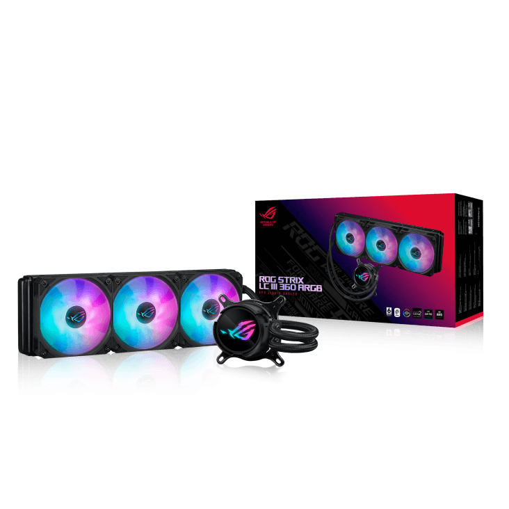 ASUS ROG Strix LC III 360 ARGB 360mm Liquid Cooler, 360 Rotatable, 2200 RPM, 7th V2 gen Asetek pump, Sleeved Rubber tube, ROG STRIX AF-12S ARGB Fan, Black | 90RC00T1-M0UAY0 – Buy Online