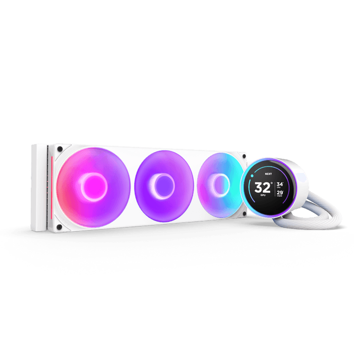 NZXT Kraken Elite 420 RGB 420mm AIO Liquid Cooler with 2.72" IPS LCD & RGB, NZXT Turbine Pump, 1,200 - 2,800 ?? 300 RPM Motor Speed, 3.2 mm H2O Static Pressure per fan, White | RL-KR42E-W2