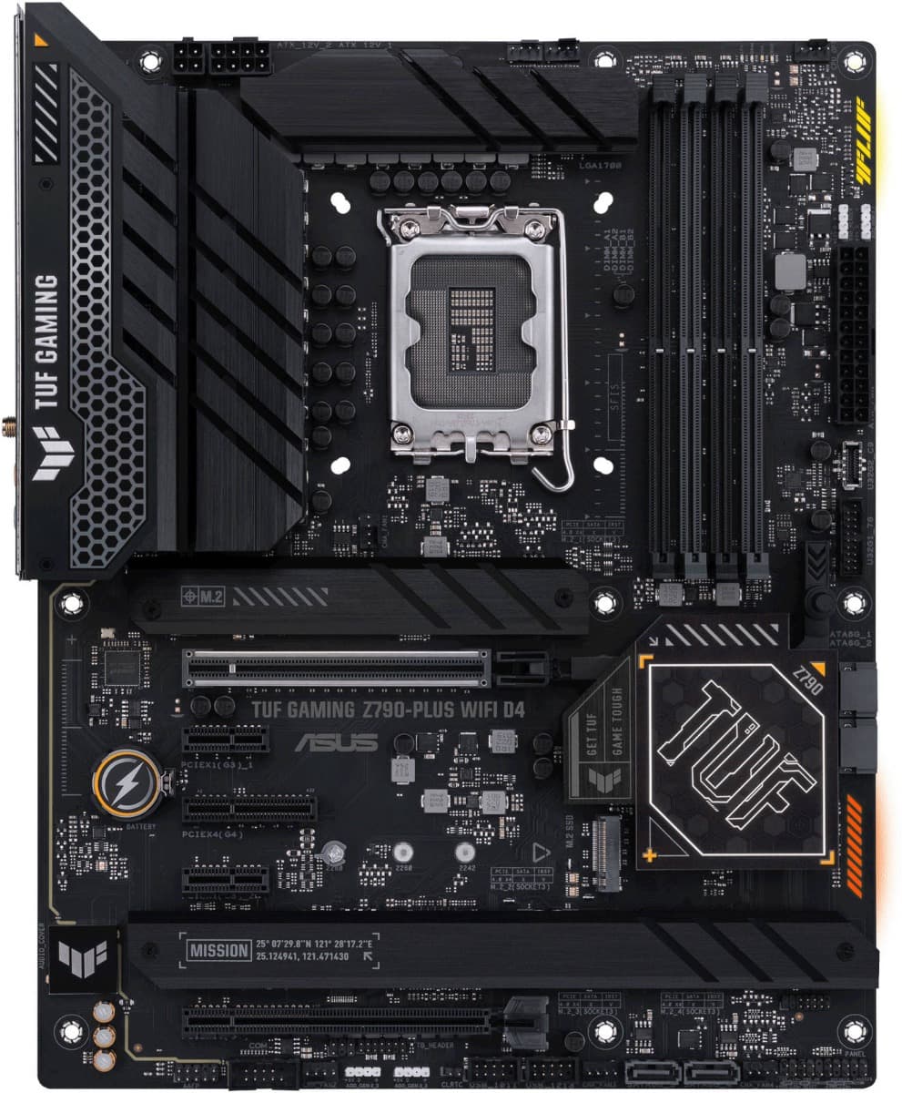 Asus ASUS TUF GAMING Z790 PLUS WIFI D4 DDR4 ATX Motherboard, Intel Socket LGA1700, Intel Z790 Chipset, 2.5Gb Ethernet, Wi-Fi 6, BT v5.2, 4xM.2 & 4xSATA 6Gb/s Ports, HDMI/ DP | 90MB1CR0-M0EAY0 - product view 2 of 3