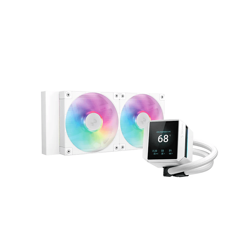 DeepCool Mystique 240 ARGB Liquid CPU Cooler, 2.83" TFT LCD Display, 240mm Radiator, 120mm Fan Size, 2400 RPM, Hydro Bearing Type, 72.04 CFM Airflow, White | R-LX240-WHDSNMCP-G-1 – Buy Online