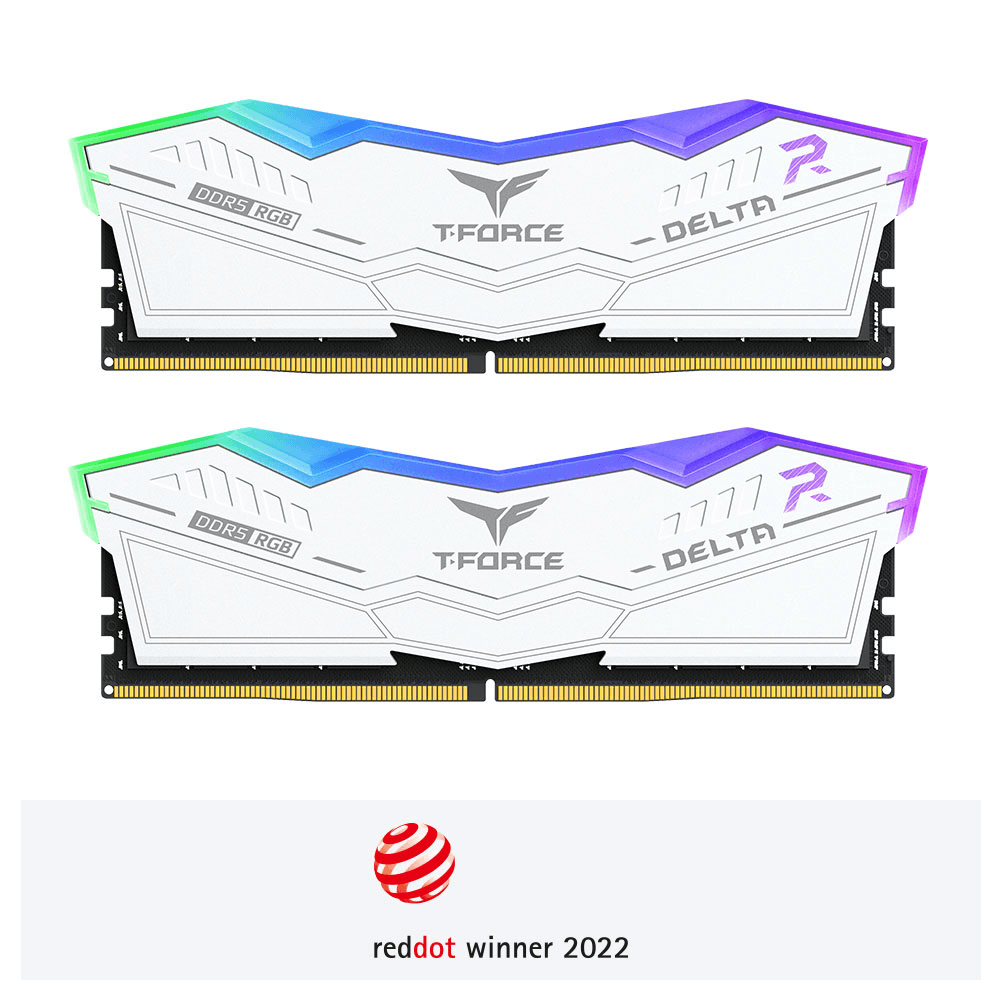 T Force DELTA RGB 32GB (2x16GB) DDR5 White Desktop Memory Kit (RAM), 6400MHz CL40 | FF4D532G6400HC40BDC01 - product view 1 of 3