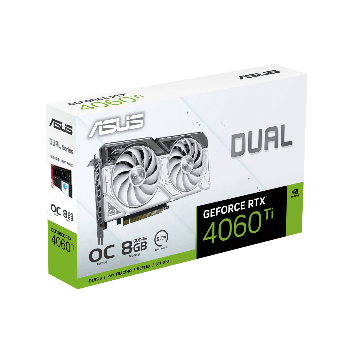 Asus ASUS Dual GeForce RTX??? 4060 Ti White OC Edition 8GB GDDR6 with two powerful Axial-tech fans and a 2.5-slot design for broad compatibility, 2 Year Warranty | 90YV0J42-M0NA00 - product view 1 of 9