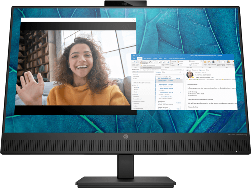 Hp HP M27m Conferencing Monitor, 27" FHD IPS Display, 75Hz Refresh Rate, 5ms GtG w/ Overdrive Response Time, 16:9 Aspect Ratio, Built-In Noise Cancelling Microphone & 5MP Camera, Black | 678U8AA#ABV - product view 1 of 3