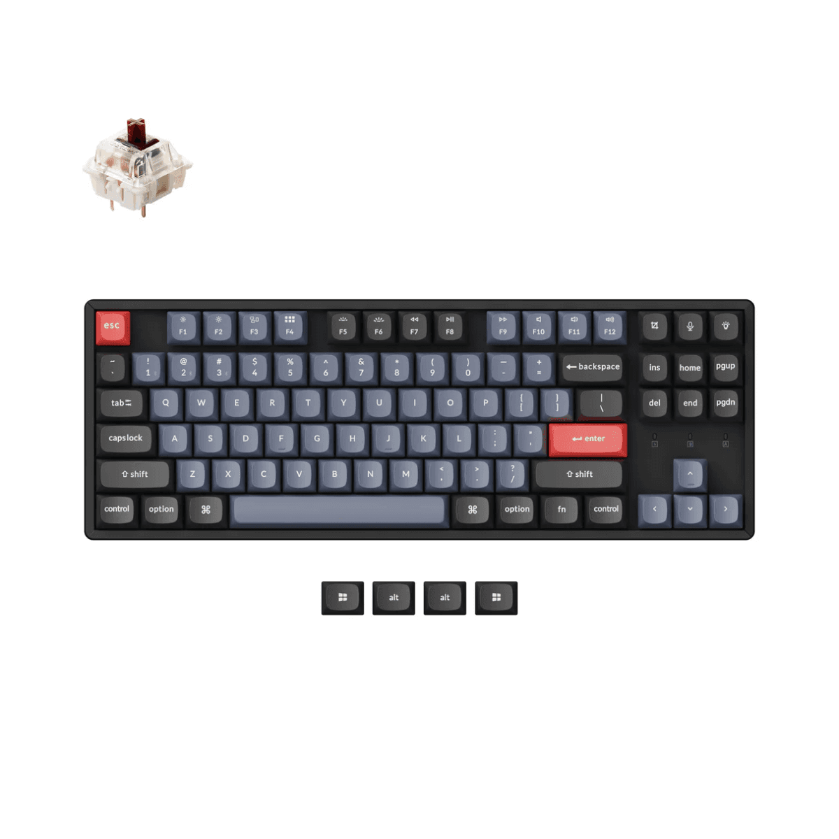 Keychron Keychron K8 Pro QMK/VIA Wireless Mechanical Keyboard, QMK/VIA Programmable, BT / Wired, RGB Backlight Aluminum Frame Tenkeyless, Hot-Swappable, ENG-ARAB Keyboard, Gateron G Pro Red Switch | K8P-J1-AR - product view 2 of 6