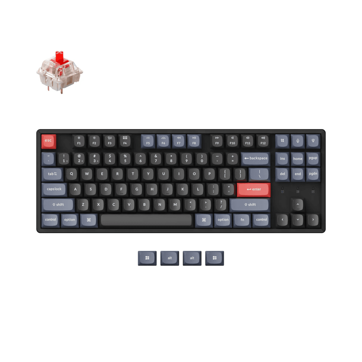 Keychron Keychron K8 Pro QMK/VIA Wireless Mechanical Keyboard, QMK/VIA Programmable, BT / Wired, RGB Backlight Aluminum Frame Tenkeyless, Hot-Swappable, ENG-ARAB Keyboard, Gateron G Pro Red Switch | K8P-J1-AR - product view 3 of 6