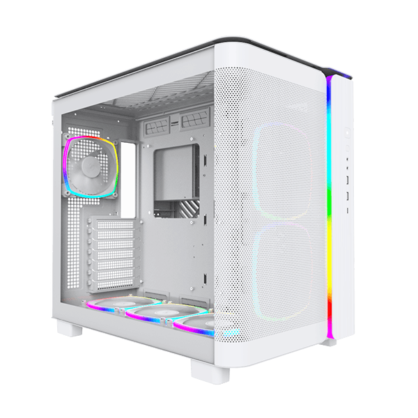 Montech Montech KING 95 PRO Middle Tower Case, Duo Airflow Modes ( Turbo Mesh Mode & Elegant Glass Mode ), SPCC/Tempered glass, 4x120mm ARGB PWM Fans, Type-Cx1/USB3.0x2/Mic/Audiox1/LED Buttons, White | KING 95 PRO - product view 2 of 11