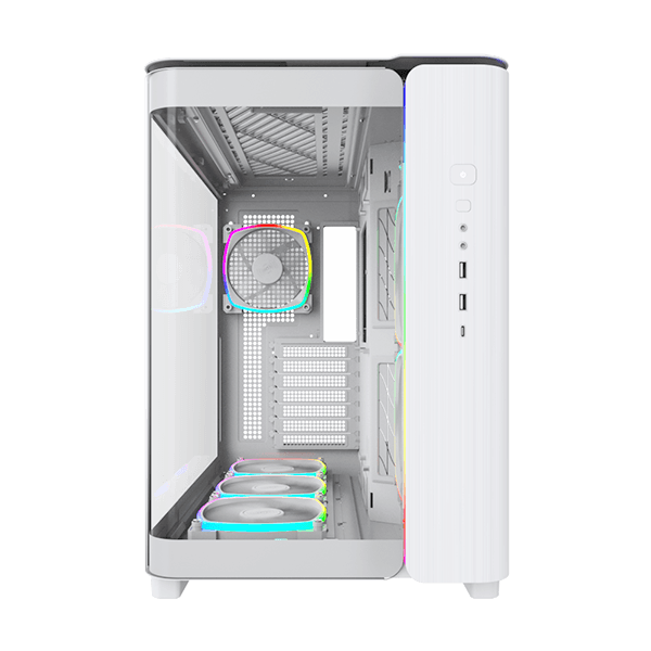 Montech Montech KING 95 PRO Middle Tower Case, Duo Airflow Modes ( Turbo Mesh Mode & Elegant Glass Mode ), SPCC/Tempered glass, 4x120mm ARGB PWM Fans, Type-Cx1/USB3.0x2/Mic/Audiox1/LED Buttons, White | KING 95 PRO - product view 3 of 11