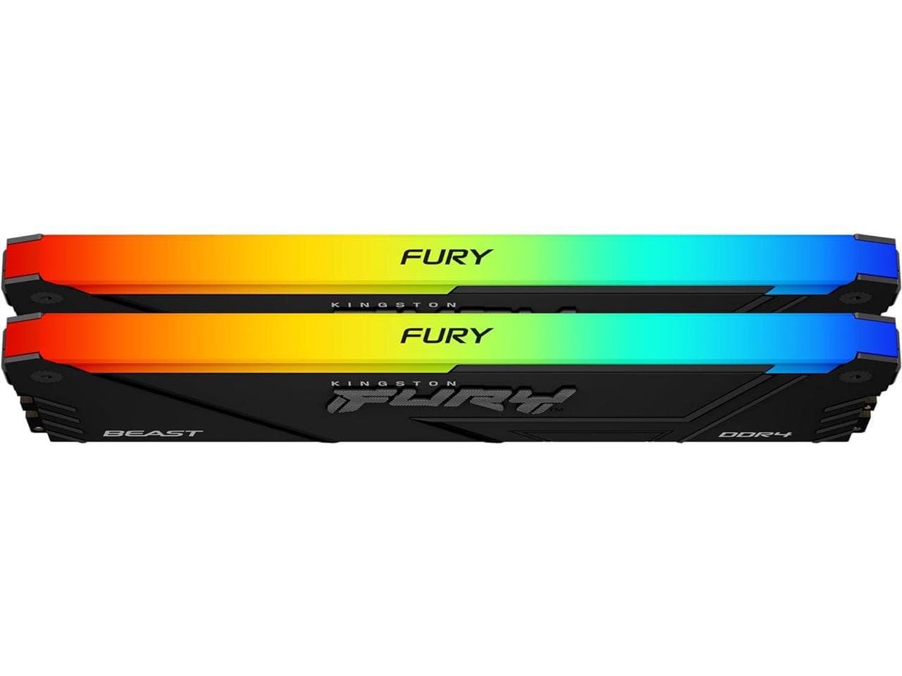Kingston Kingston FURY Beast RGB Black 64GB (2x32GB) DDR4 3600MT/s RAM, CL18 XMP, Non-ECC Unbuffered DIMM (2 Memory Kit) 1.35V 288-pin 16Gbit | KF436C18BB2AK2/64 - product view 1 of 2