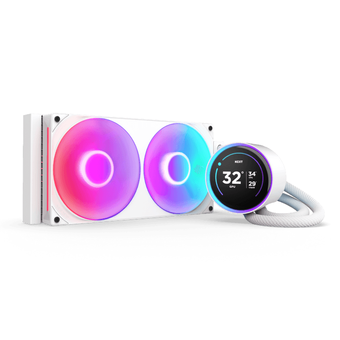 NZXT Kraken Elite 280 RGB 280mm White AIO Liquid Cooler with 2.72" IPS LCD & RGB, 98.61 CFM Airflow, 3.2 mm H???O Pressure, Fluid Dynamic Bearing | RL-KR28E-W2