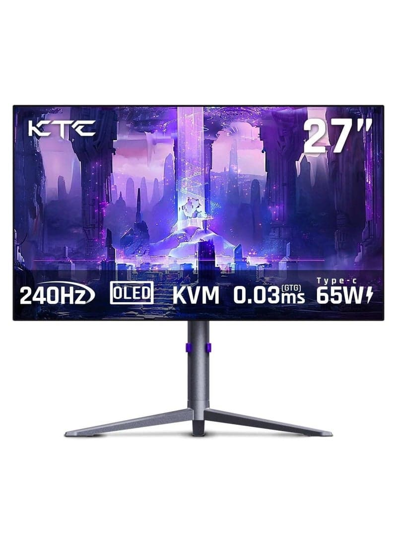 KTC G27P6 Gaming Monitor, 27" OLED QHD Display, 240Hz Refresh Rate, 0.03ms (Typical) Response Time, AMD FreeSync & G-Sync Compatible, 1.07b Color Support, Silver