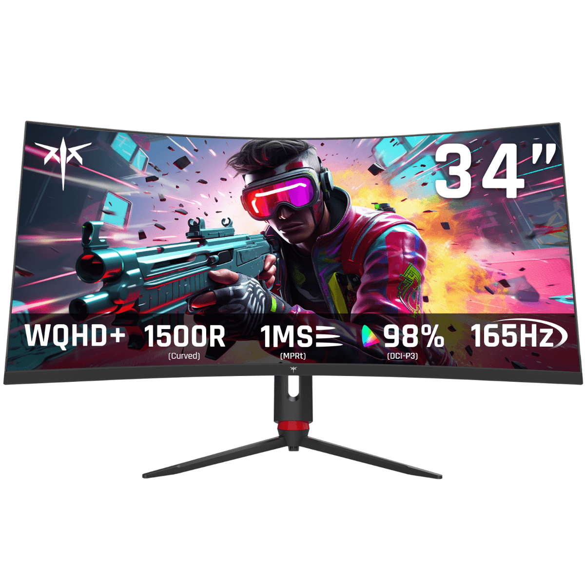 KTC H34S18S 34-Inch Gaming Curved Monitor, WQHD 3440??1440 VA Display, 165Hz Refresh Rate, 1ms (MPRT) Response Time, FreeSync Premium & G-Sync Compatible, Black, 129% sRGB for Esports