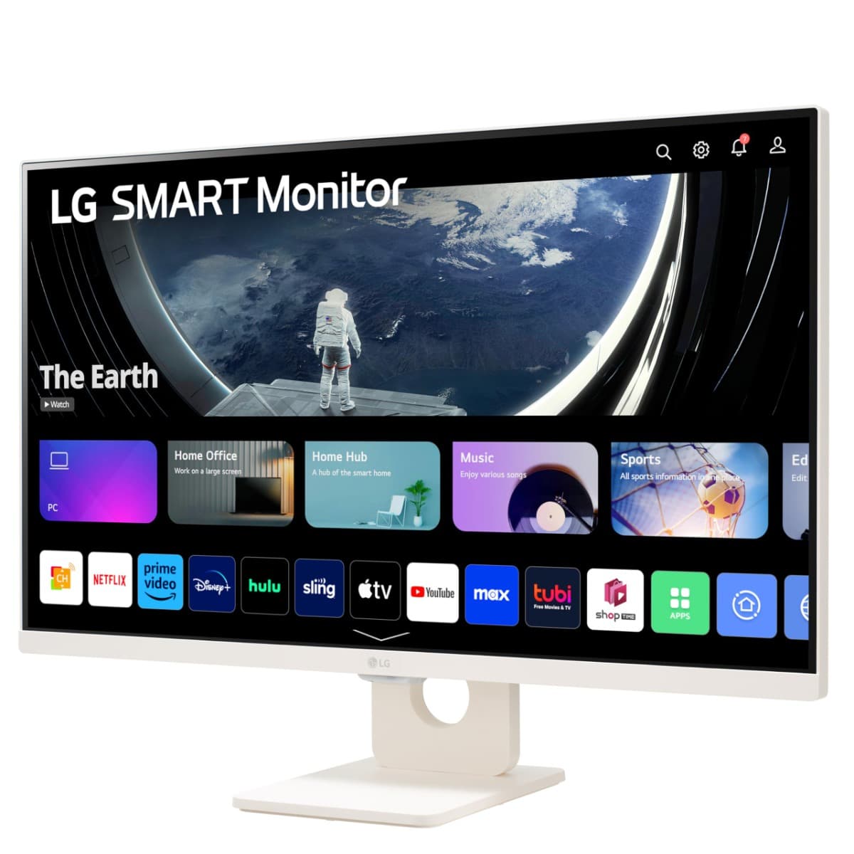 LG LG 27SR50F 27" Smart FHD IPS Monitor with webOS 23, HDR10, Screen Share, Wi-Fi / Bluetooth, 5Wx2 Stereo Speaker, Tilt Stand, Apple AirPlay 2 & HomeKit Compatibility, HDMI/USB Type-A, White - product view 2 of 5