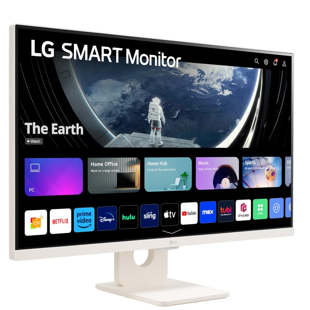 LG LG 27SR50F 27" Smart FHD IPS Monitor with webOS 23, HDR10, Screen Share, Wi-Fi / Bluetooth, 5Wx2 Stereo Speaker, Tilt Stand, Apple AirPlay 2 & HomeKit Compatibility, HDMI/USB Type-A, White - product view 1 of 5