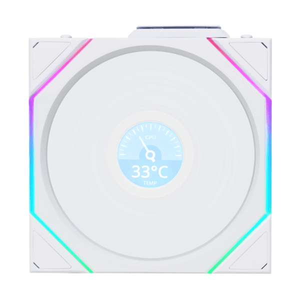 Lian-Li UNI FAN TL120 LCD Reverse Blade Wireless White Single Case Fan, 120mm, 1900 RPM Fan Speed, 54.3 CFM Fan Airflow, Fluid Dynamic Bearing Type | 12RTLLCD1W1W