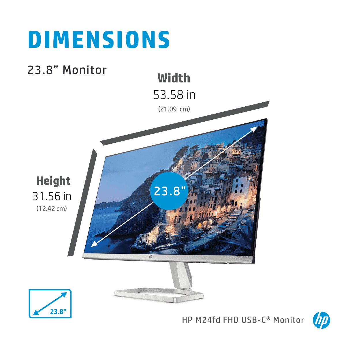 Hp HP M24FD 24" FHD USB-C IPS Monitor, 75 Hz Refresh Rate, 5ms GtG, On Screen Controls, AMD FreeSync, 99% sRGB, USB Type-A 5Gbps / USB Type-C 5Gbps / HDMI / VGA / DP, Silver | 474U1AS#ABV - product view 3 of 8