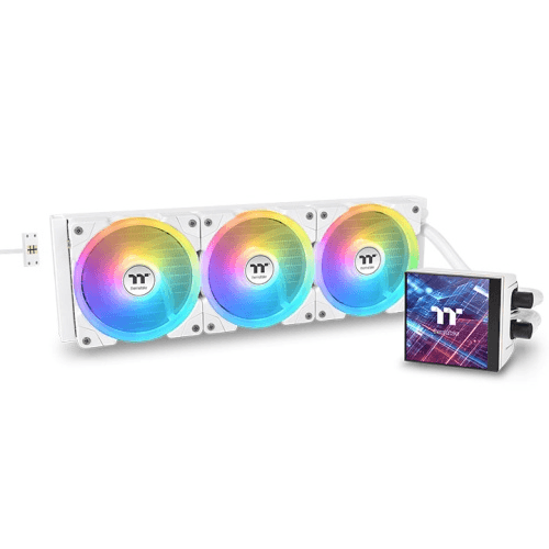 MAGFloe 360 Ultra ARGB Sync AIO Liquid Cooler - Snow Edition 360mm LCD Liquid Cooler, 3.95??? square LCD Display, Customization Through Smartphones, 3x SWAFAN EX Swappable Fan Blade Fans, Motor Speed PWM 1500~3300 RPM, White | CL-W432-PL12SW-A