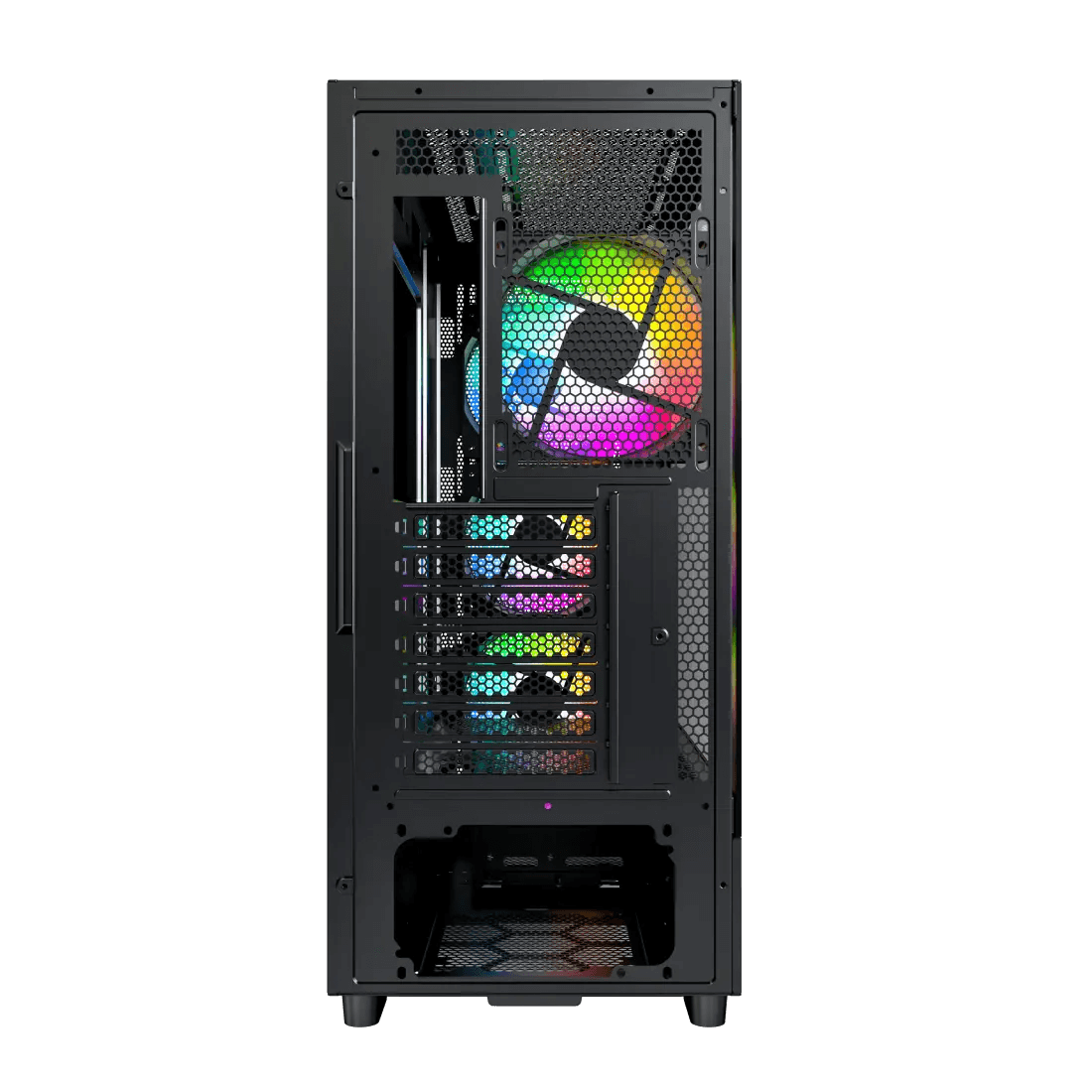 Montech MONTECH X5 ATX Mid-Tower Gaming PC Case, High Airflow, 3X 140mm and 1x 120mm ARGB Fans Pre-Installed, Glass Side Panel, Carbon Print Accents, GPU Holder Included - product view 3 of 6