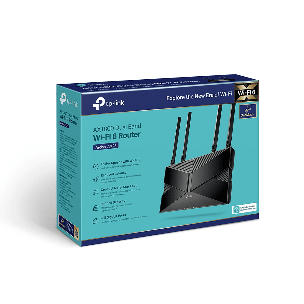 TP-Link AX1800 Dual-Band Wi-Fi 6 Router, 4x Fixed High-Performance Antennas, Dual-Band Connectivity, 2.4GHz & 5GHz Frequency, Up to 1201Mbps WiFi Speed, Black | Archer AX23