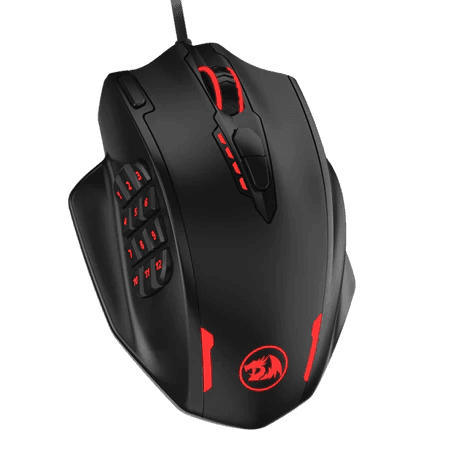 Redragon Redragon M908 IMPACT MMO Gaming Mouse, 12,400 DPI, 18 Programmable Buttons, Weight Tuning Cartridge, 12 Side Buttons, Black | M908 - product view 2 of 4