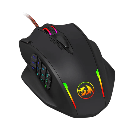 Redragon Redragon M908 IMPACT MMO Gaming Mouse, 12,400 DPI, 18 Programmable Buttons, Weight Tuning Cartridge, 12 Side Buttons, Black | M908 - product view 1 of 4