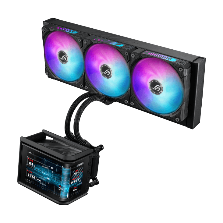 ASUS ROG Ryuo IV SLC 360 ARGB AIO Gaming CPU Liquid Cooler, Curved Screen 6.67-inch 2K AMOLED, Sliding LCD Panel, 3D Visual Effects, 71.44 CFM Fan Air Flow, 36dB(A) Noise, Black | 90RC0151-B0EAY0
