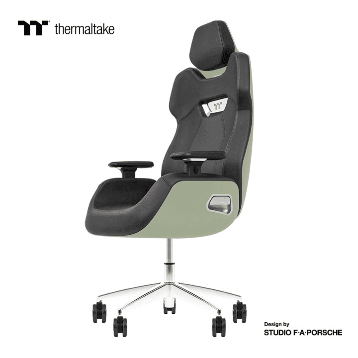 Thermaltake Thermaltake Argent E700 Real Leather Gaming Chair, Design by Studio F. A. Porsche, 4D Adjustable Armrests, Wire-Control Mechanism, 4 Gas Lift-Space Gray - Color: Matcha Green