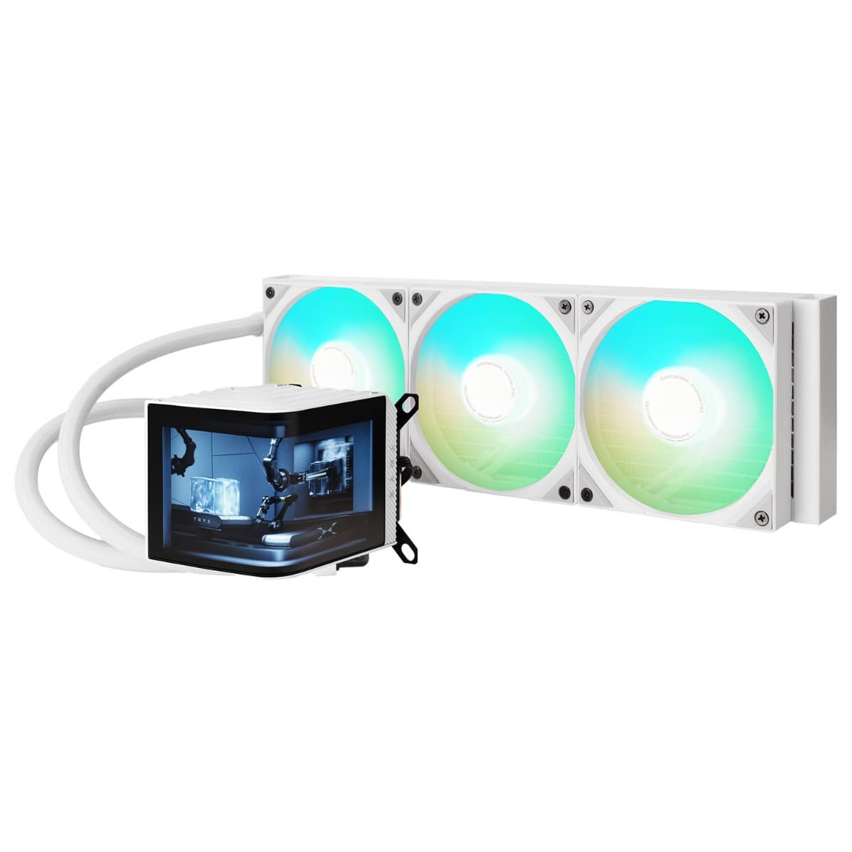 TRYX PANORAMA ARGB 360 White L-shaped AMOLED Screen Liquid Cooler, 6.5 Inch 2K 60 Hz Display, Adjustable Fan Speed | L-P360A-AS3M-G0W