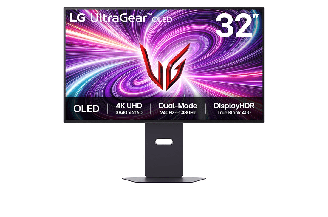 LG 32GS95UV-B 32'' UltraGear Dual-Mode OLED Gaming monitor, 32" 4K UHD (3840 x 2160) OLED, 0.03ms (GtG), (4K 240Hz & FHD 480Hz), DisplayHDR 400, 7Wx2 Speaker, (Pivot, Height, Tilt, Swivel)