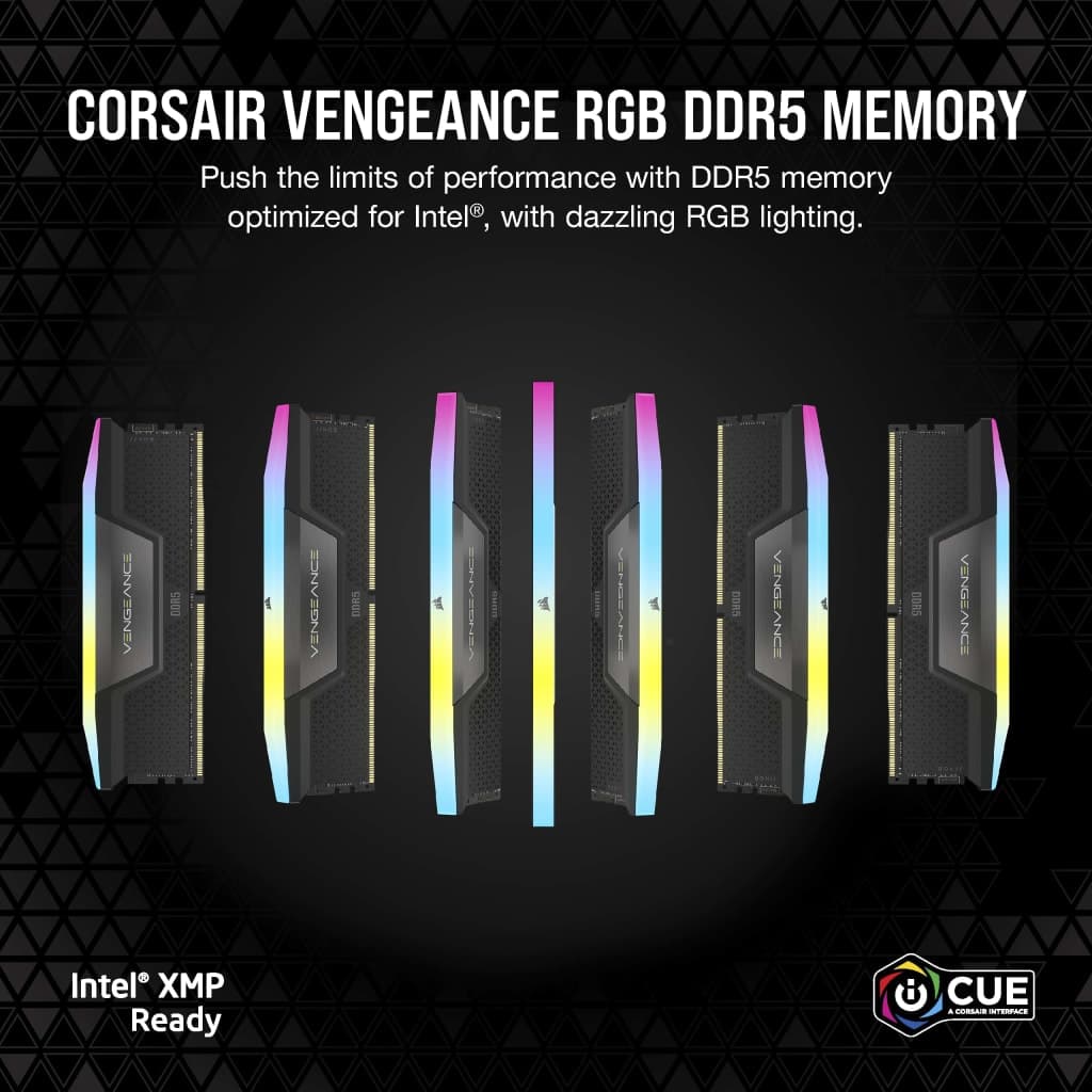 Corsair CORSAIR VENGEANCE RGB 32GB 2*16 DDR5 5600MHZ BLACK CMH32GX5M2B5600C36K-224203979,840006600190 - product view 1 of 5