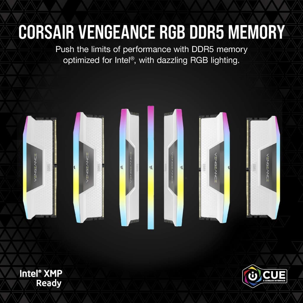 Corsair CORSAIR VENGEANCE RGB DDR5 6000 32GB(2*16GB)WHITE KIT,CMH32GX5M2D6000C36W,840006695547 - product view 2 of 5