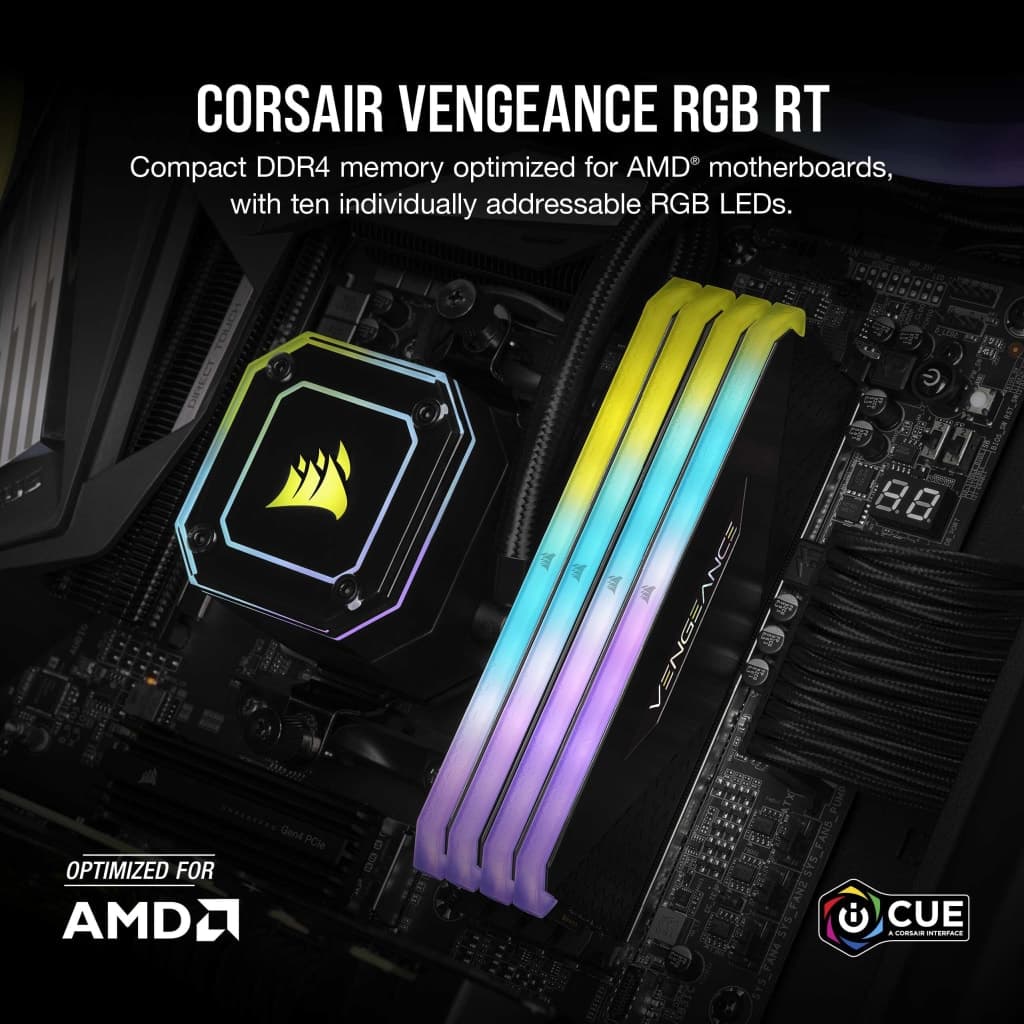 Corsair CORSAIR VENGEANCE RGB RT 16GB (2x8GB) DDR4 3600 AMD RAM CMN16GX4M2Z3600C18 840006650508 - product view 2 of 5