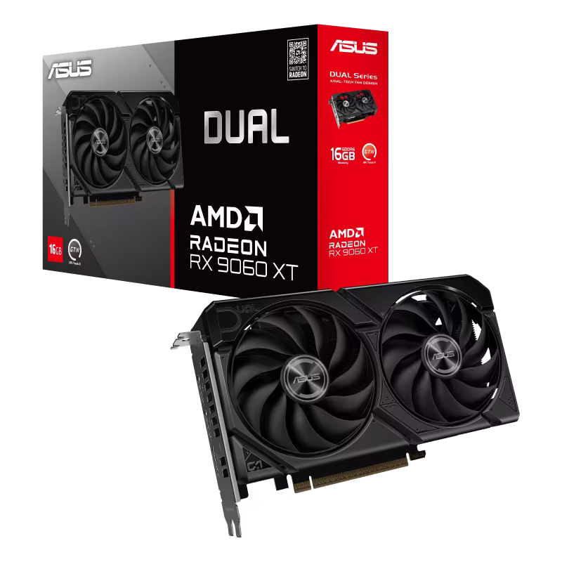 ASUS Dual Radeon RX 9060 XT 16GB GDDR6 Graphics Cards, 20 Gbps, 2.5 Slot Design, Axial-Tech Fans, Dual BIOS | 90YV0LG2-M0NA00 – Buy Online