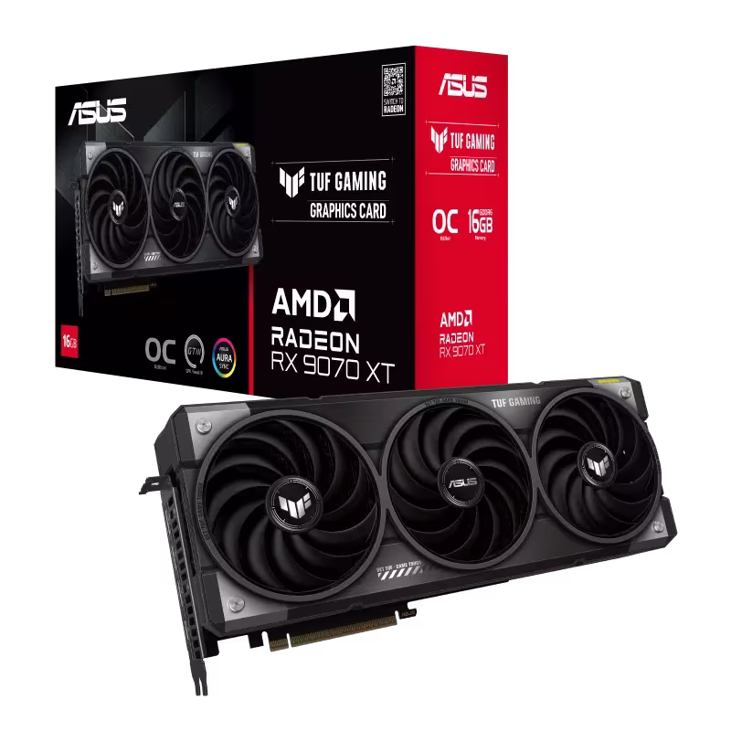 ASUS TUF Gaming Radeon RX 9070 XT OC Edition 16GB GDDR6 Graphics Card, 256-bit 20 Gbps, 4096 Stream Processors, PCI Express 5.0, Dual BIOS, Axial-Tech Fans | 90YV0L70-M0NA00 – Buy Online