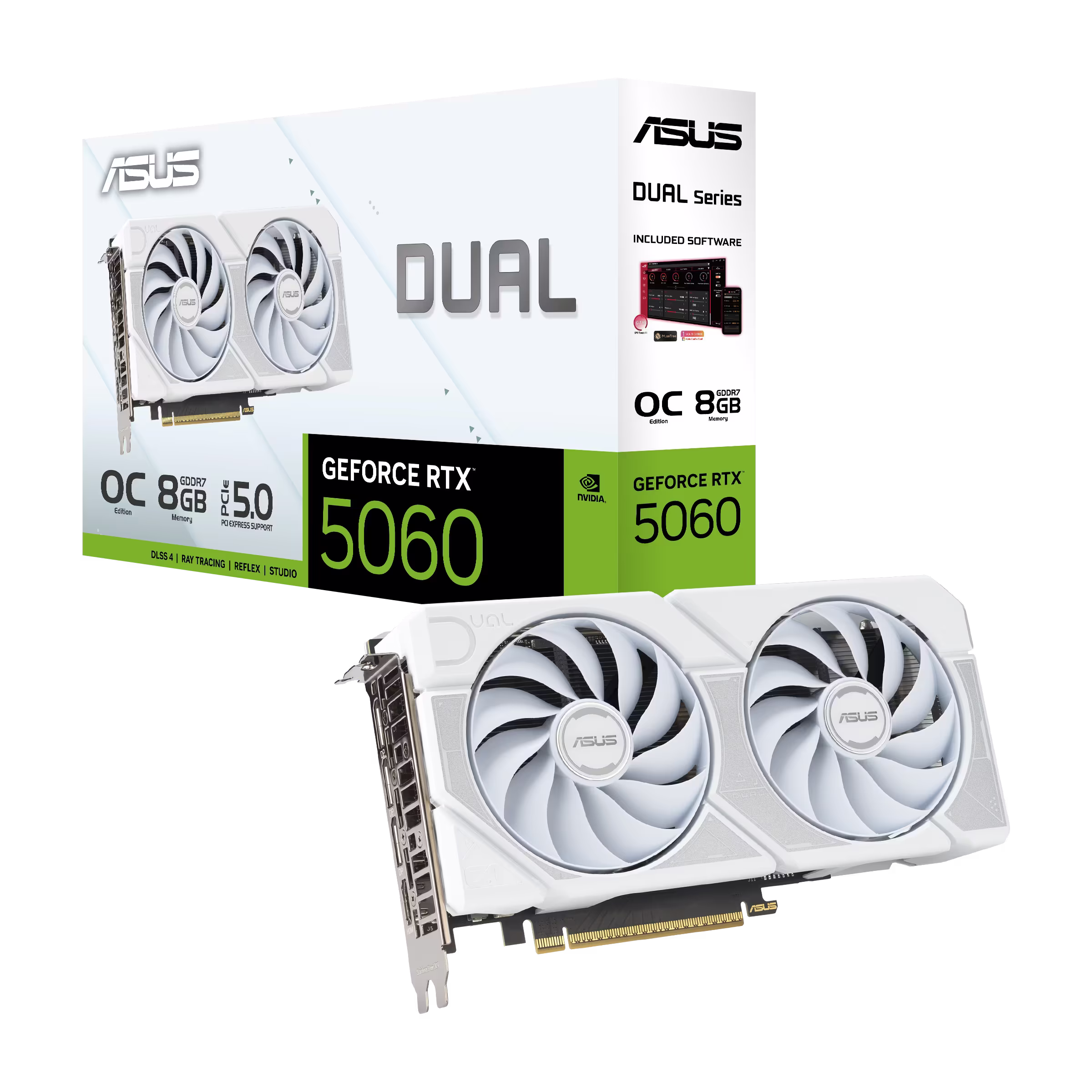 ASUS NVIDIA Dual GeForce RTX 5060 White OC Edition 8GB GDDR7 Graphics Card, 128-bit 28 Gbps, 623 AI TOPs, Blackwell Architecture | 90YV0N15-M0NA00 – Buy Online
